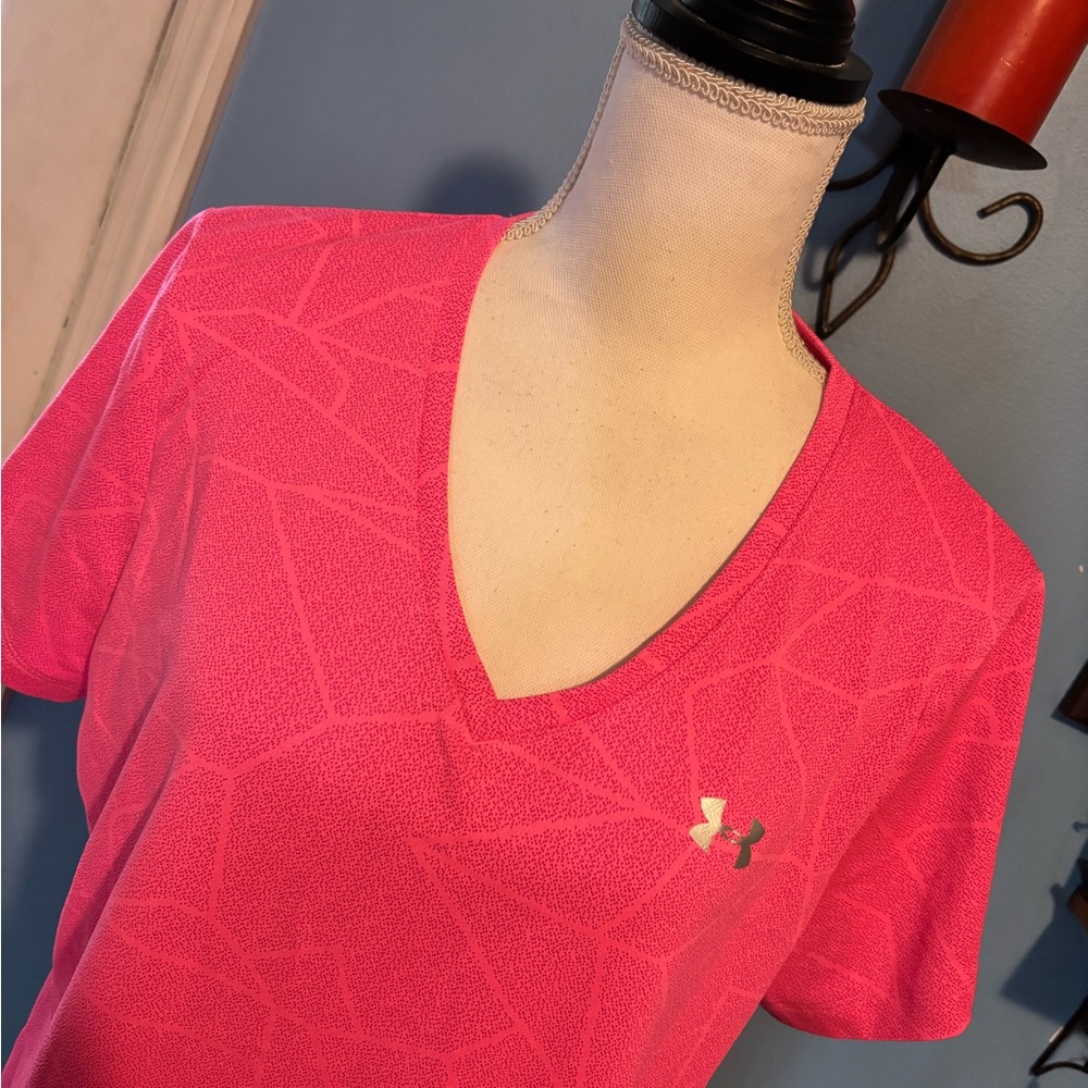 Under Armour, Neon Pink, V-Neck, Tee - Picture 2 of 7